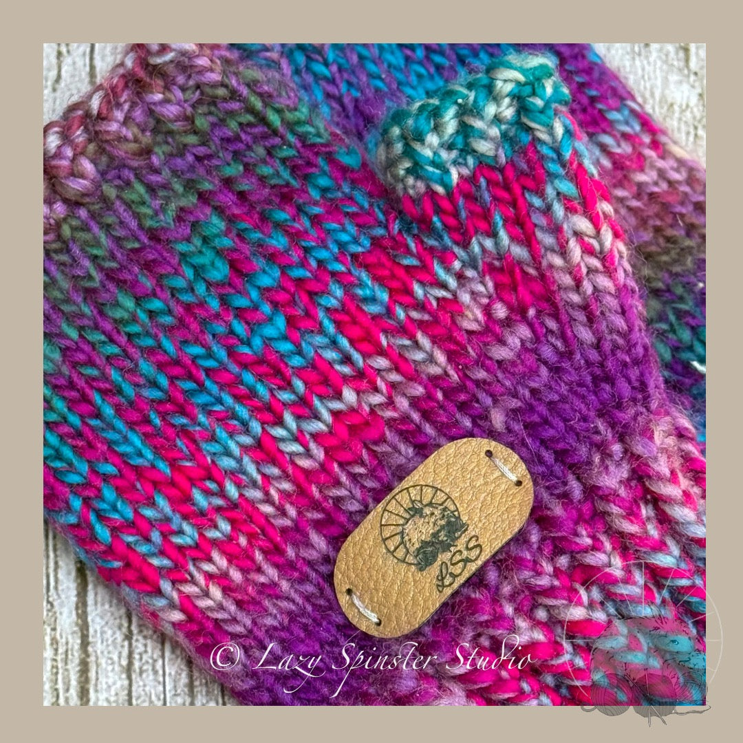 Enchanted Twilight Knit Fingerless Mitts in Blue, Pink & Purple