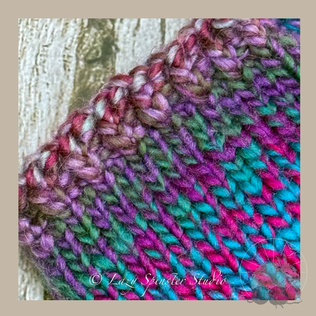 Enchanted Twilight Knit Fingerless Mitts in Blue, Pink & Purple