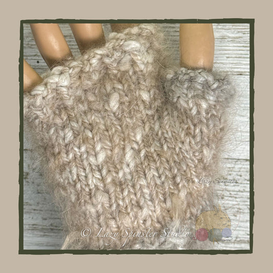 Hand Knit Fingerless Mitts - Handspun Angora & Mohair, Cozy Gloves for All Seasons