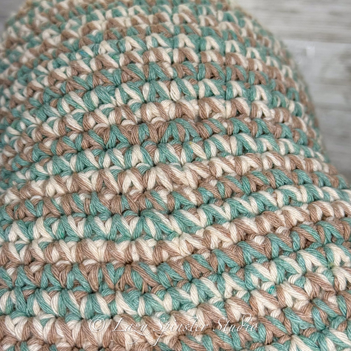 Crochet Bucket Hat; Green, White and Brown